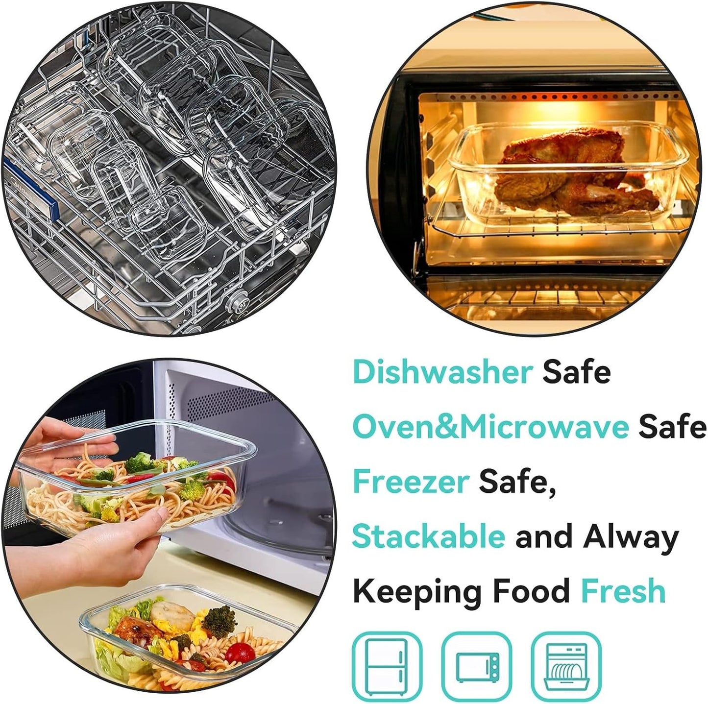 Luvan 2 Pack 1520Ml Large Glass Container Food Storage, Airtight Meal Prep Containers with Lids Lunch Box Set BPA Free & Leak-Proof for Microwave,Oven,Fridge and Dishwasher Safe