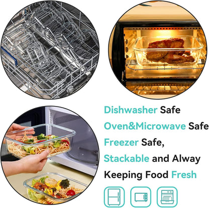 Luvan 2 Pack 1520Ml Large Glass Container Food Storage, Airtight Meal Prep Containers with Lids Lunch Box Set BPA Free & Leak-Proof for Microwave,Oven,Fridge and Dishwasher Safe