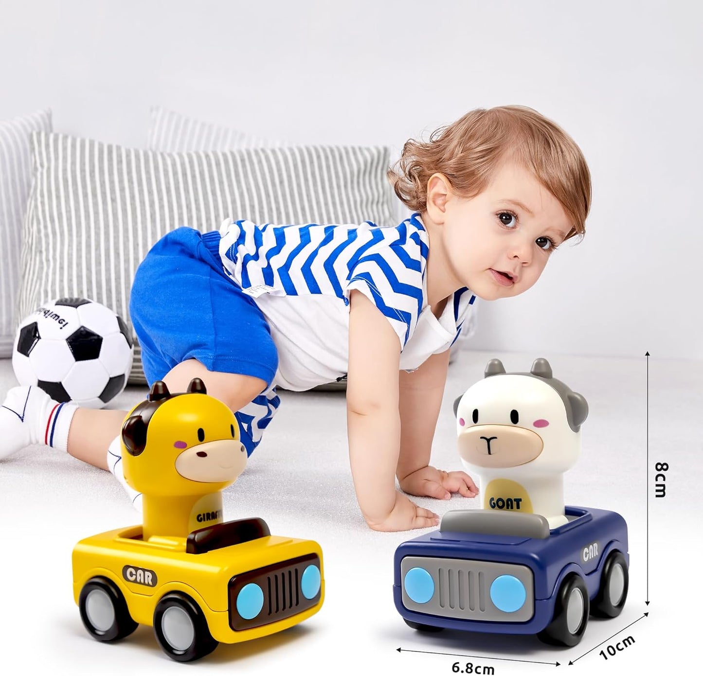 4 PCS Press and Go Cars Toys for 1 2 3 Year Old Boy, Infant Animal Racing Car for Toddlers 1-3, 1 Year Old Boy Girl Gifts Baby Play Vehicle Set, 1st Birthday Gifts, Pull Back Car Toy for 6-18 Months