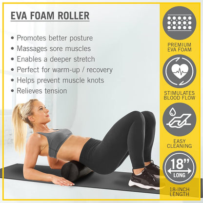Everlast FIT 18-Inch Premium EVA Foam Roller - Enhance Posture & Relieve Muscle Tension, Ultimate Home Gym Accessory for Neck & Leg Massage, Pilates, Yoga, & Relaxation, Warm-Up & Recovery Tool