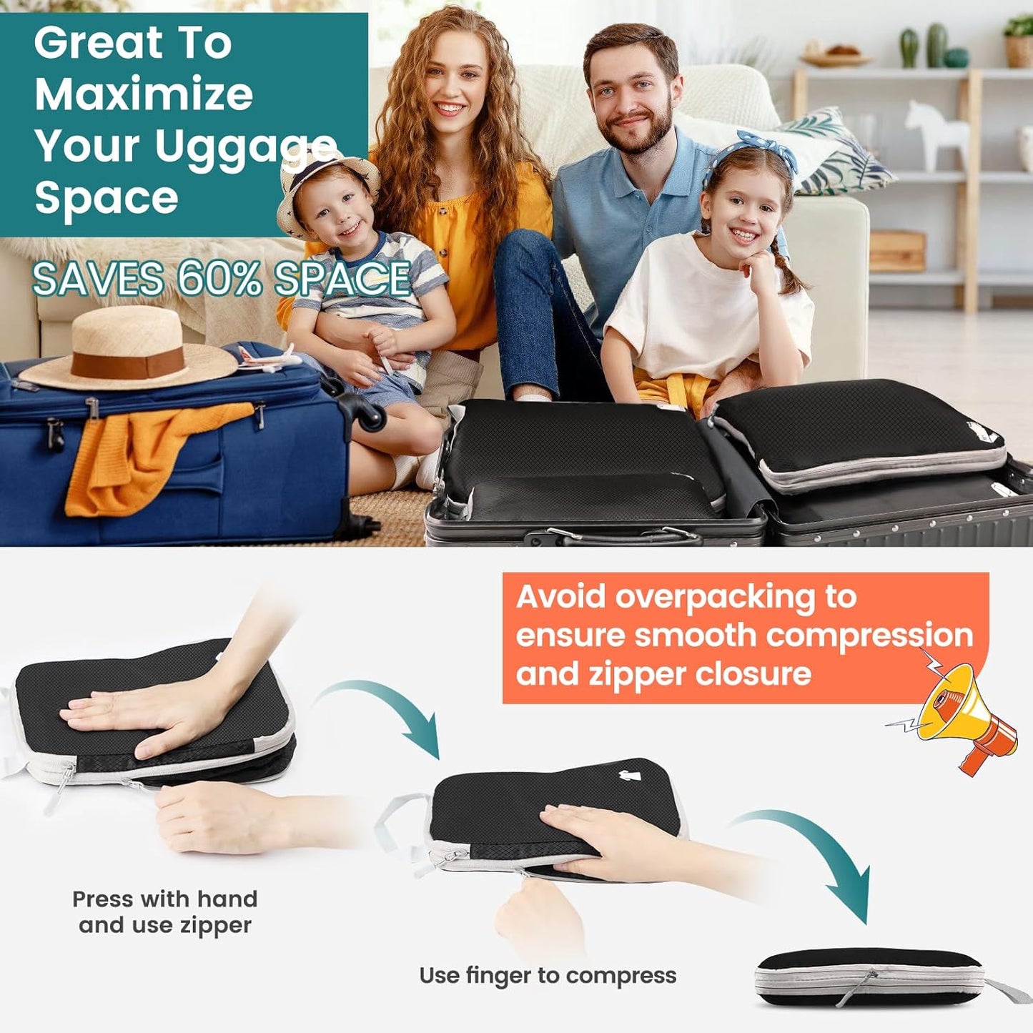 8-Piece Suitcase Organizer, Packing Cubes Compression Organizers Suitcase Travel Travel and Travel, Organizer Suitcase Set, Travel Useful Accessories