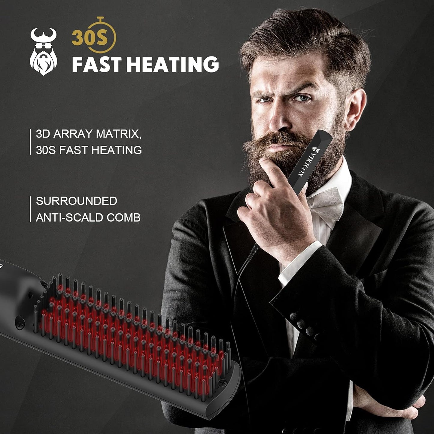 VIKICON Men's Beard Straightener, Mini Styler Straightening Brush for Hair Professional Beard, Electric Comb Heated Quick Ionic/Anti-Scald for Styling Long and Short Beard