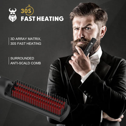 VIKICON Men's Beard Straightener, Mini Styler Straightening Brush for Hair Professional Beard, Electric Comb Heated Quick Ionic/Anti-Scald for Styling Long and Short Beard