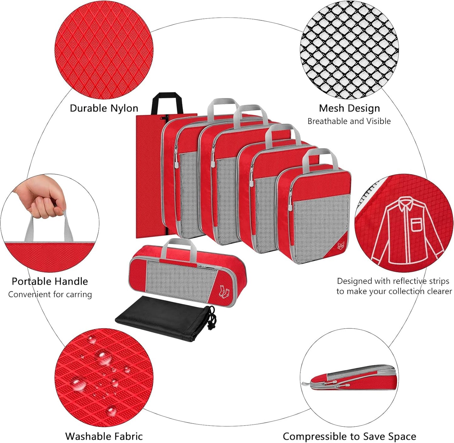 TAMOWA Suitcase Organizer Set of 7, red