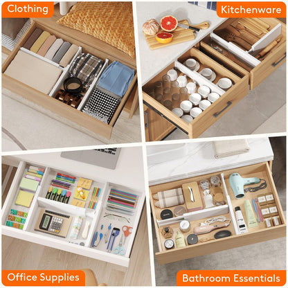 Lifewit 8 Pack Drawer Dividers 4" High,11-17" Adjustable Dresser Drawer Organizers for Clothes, Expandable Dresser Separators in Bedroom/Bathroom/Kitchen/Vanity/Office Organization and Storage, White