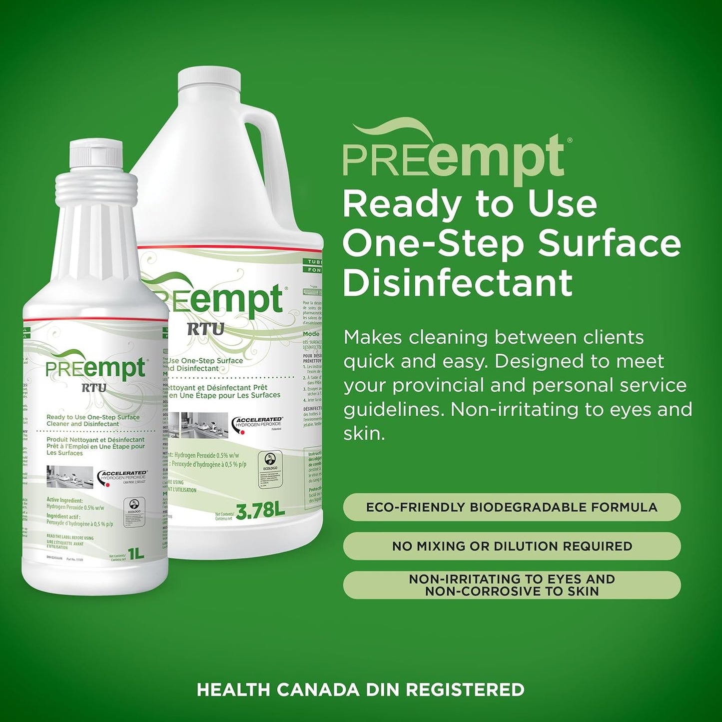 PREempt Ready-To-Use One Step Disinfectant Cleaner - All Purpose Disinfectant for Salons, Spas, Clinics, Studios - 1L (1 Bottle)