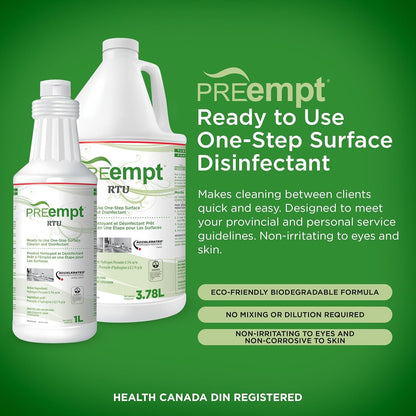 PREempt Ready-To-Use One Step Disinfectant Cleaner - All Purpose Disinfectant for Salons, Spas, Clinics, Studios - 1L (1 Bottle)