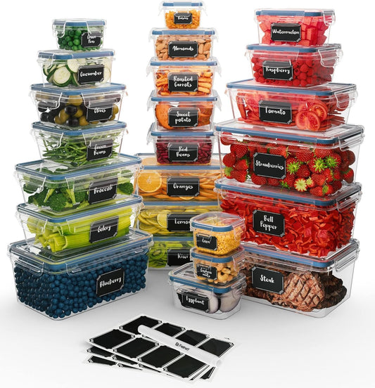 Feshory Large Size Airtight Food Storage Containers Set - No BPA Meal Stackable Clear Prep Containers, Lunch Box, Fridge Organiser with Leak Proof Lids for Kitchen Storage & Organisation (30-Pack)