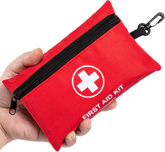 Atickyaid Mini First Aid Kit - 140 Piece Small First Aid Medical Kit for Car, Home, Office, Travel, Camping, Sports, Outdoor, School - Emergency First Aid Supplies and Survival Kit, Red, 140 Pieces,