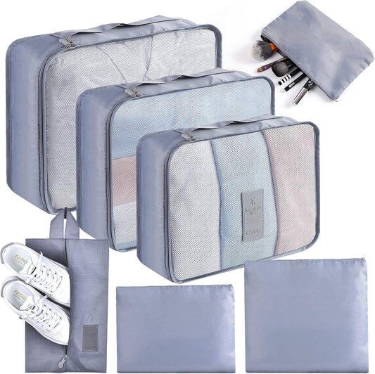 AiQInu 7-Piece Waterproof Packing Cube Set Travel Organizer for Clothes, Shoes, Underwear