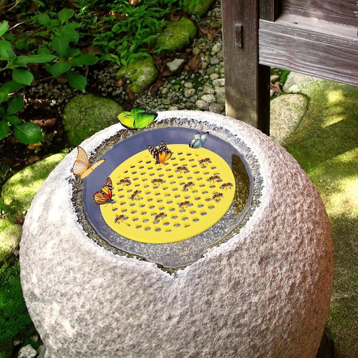 2 Pieces Bee Watering Station, 7.87 Inches Floating Bee Island, Round Floating Butterfly Water Container Feeding Tool for Outdoor B-ee Bath, Thirsty Pollinators