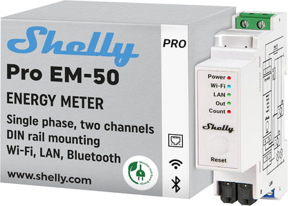 Shelly Pro EM 50A, Wi-Fi & Bluetooth Energy Meter with Contactor Control with Power Measurement, Home Automation, Compatible with Alexa & Google Home, iOS Android App, No Hub Required
