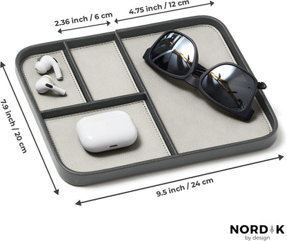 Nordik Leather Valet Tray - Sahara Gray - Premium Vegan Leather Stylish and Organised Nightstand Tray for Men - EDC Catchall Tray for Keys, Watch, Wallet, Jewellery - Modern Bedside Caddy