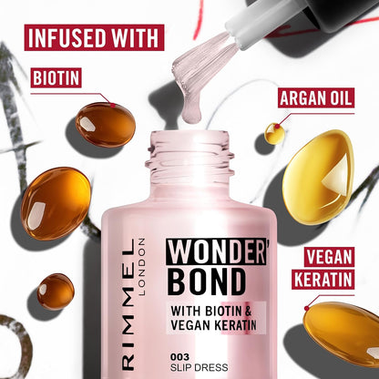 Rimmel Wonder'bond Care+Color Nail Polish, 007 Cappuccino, Regenerates Nails, with Biotin and Vegan Keratin, Modulable, 12 ml