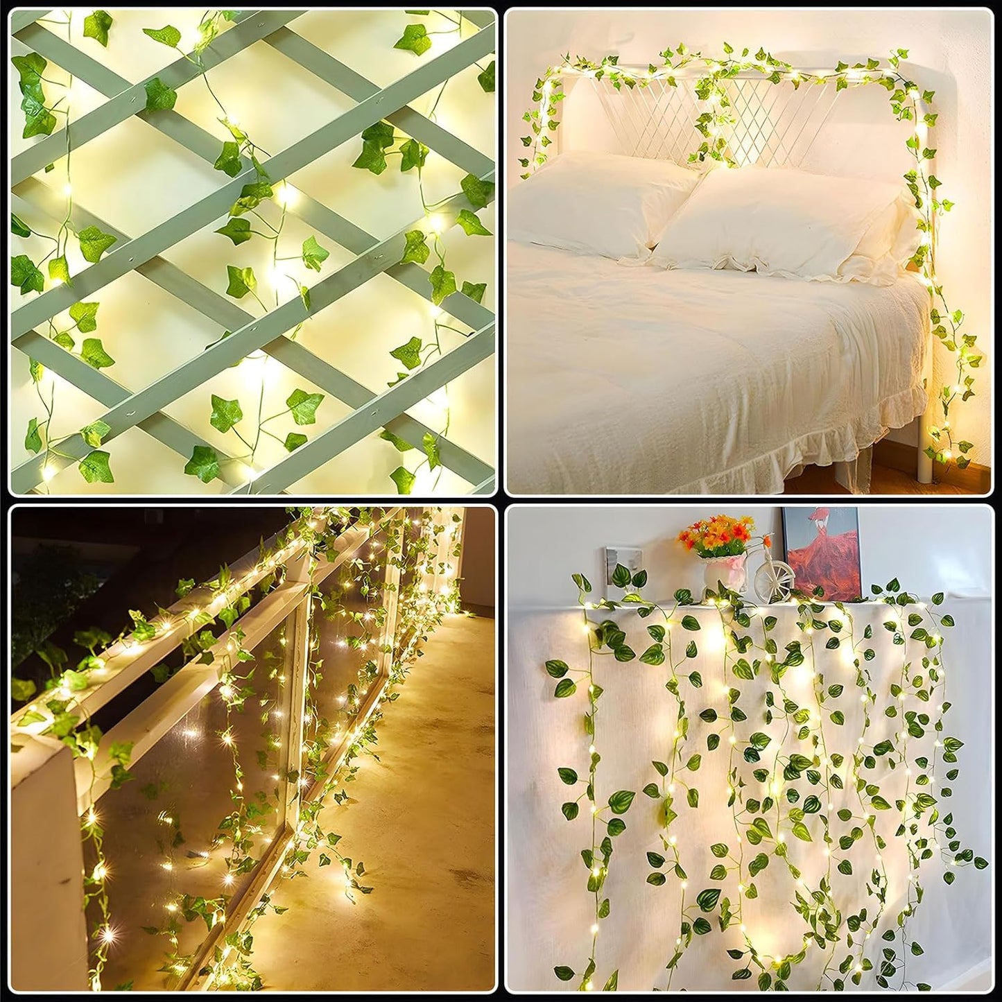 Taefuhnn 10M 100LED Vine Leaf Fairy String Lights Batteries Powered, Fake Green Ivy Vine Fairy String Lights for Room Home Bedroom Outdoor Indoor Garden Decor