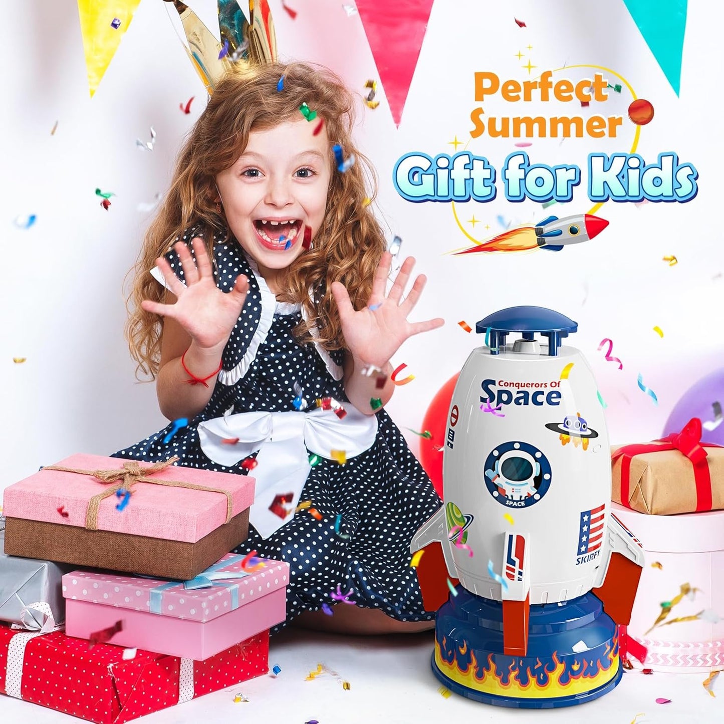 Skirfy Sprinklers for Yard Rocket Outdoor Water Toys for Kids, Rocket Design Powered Lift Off 9-16ft & Spin, Summer Garden Water Play Toys & Birthday Gift for Girls Boys Age 3-12 Year Old