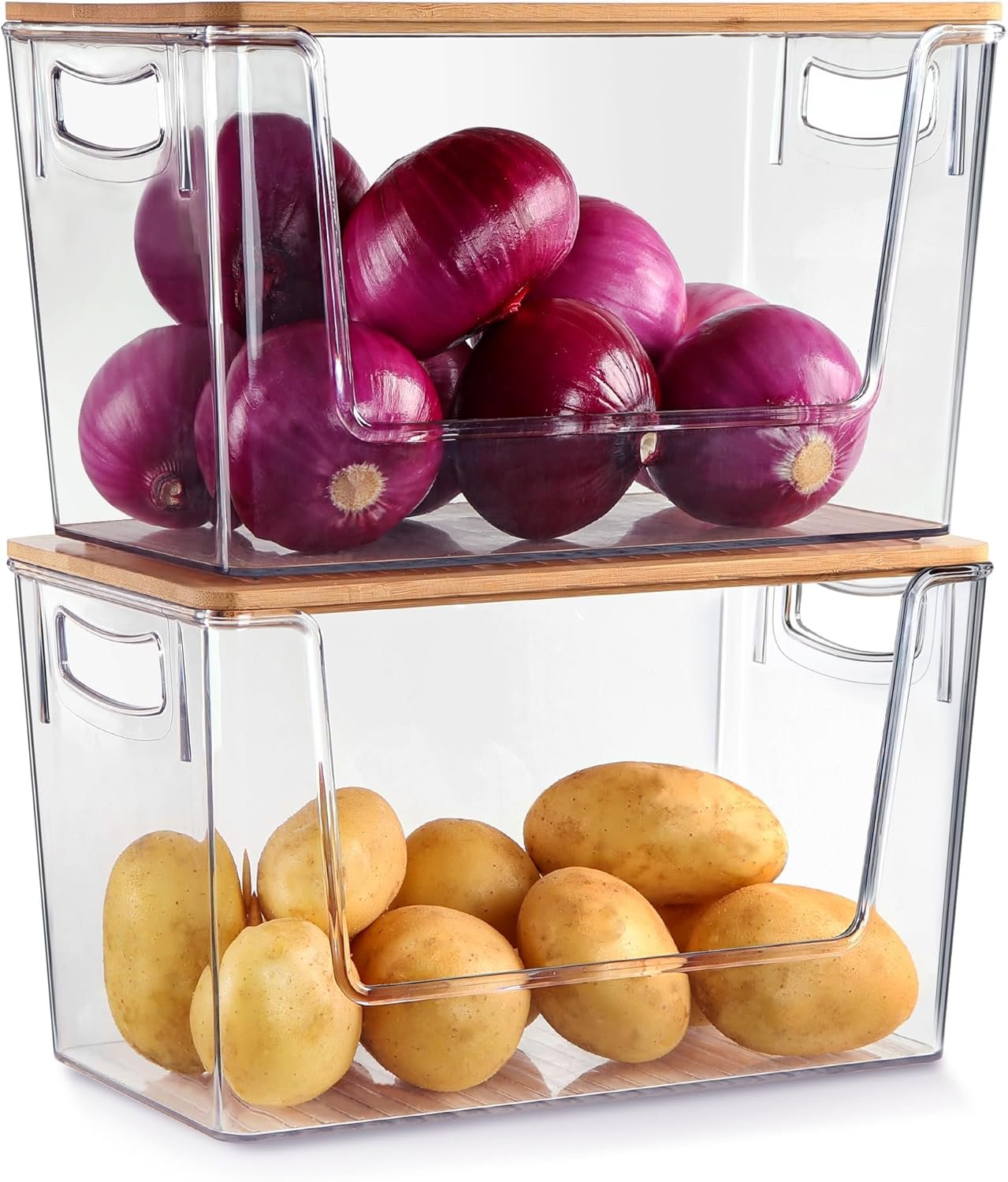 2 Set Pantry Organizers and Storage Stackable Onion Potato Storage Container Produce Storage for Vegetable, Fruit