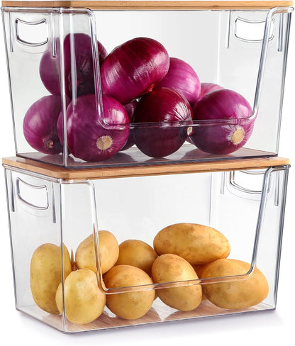 2 Set Pantry Organizers and Storage Stackable Onion Potato Storage Container Produce Storage for Vegetable, Fruit