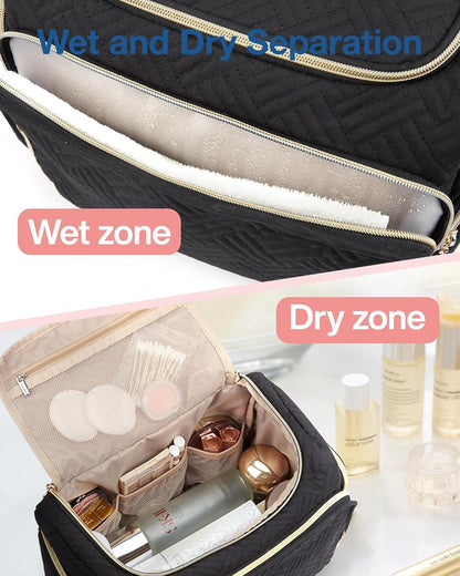 BAGSMART Travel Toiletry Bag, Large Wide-Open Travel Bag for Toiletries, Makeup Cosmetic Travel Bag with Handle,Black-L