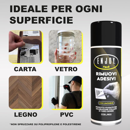 ENJOY TECH - Label Remover Spray 500 ml | Quickly removes stubborn labels from all surfaces | Removes glue and adhesives on various surfaces | Made in Italy