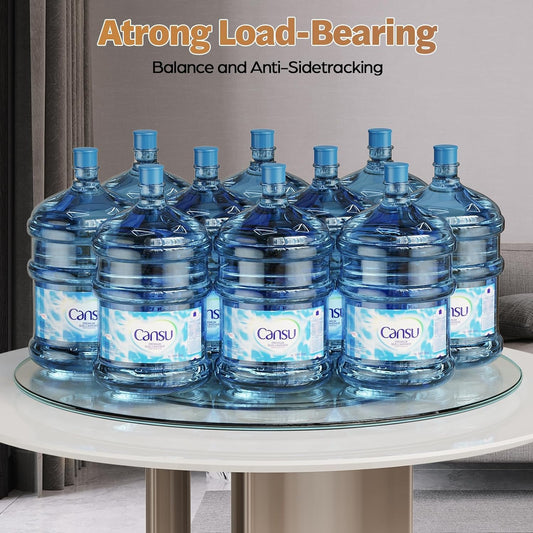 27" Round Tempered Glass Lazy Susan Turntable for Dining Table Large Tabletop- 360° Rotating,Smooth, Silent Rotating (27in/68cm)