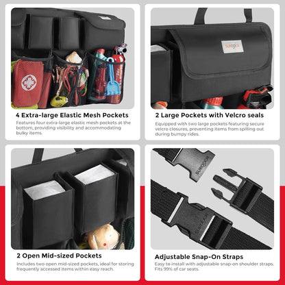 SURDOCA Car Organizer - [8 Times Upgraded] Super Capacity Extra Large - XL Car Bag, Interior Car Accessories with Resilient Mesh, Car Storage Pocket, Black Plus Size
