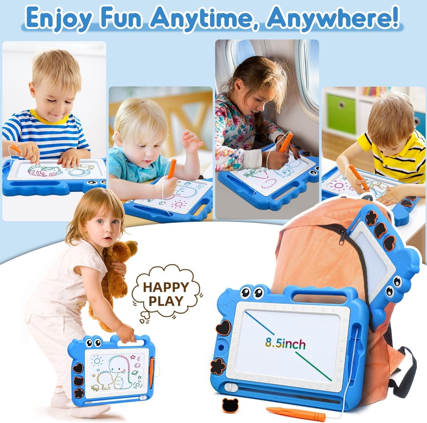 Magnetic Drawing Board Toddler Toys Gift for 2 3 Year Old Girls Boys, Sketch Writing Doodle Pad Age 2-4 Travel Games, Educational Learning Kids Toys for Toddlers Birthday (Blue)