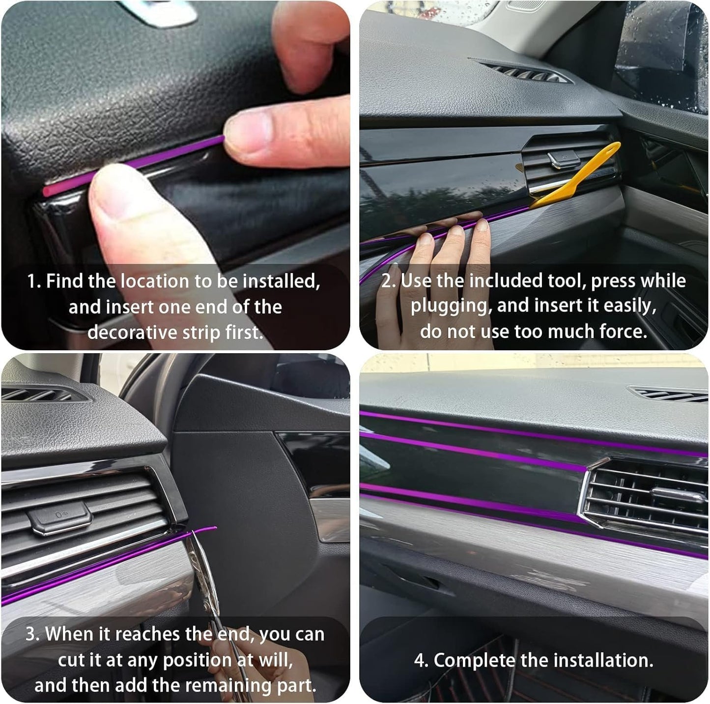 Car Interior Trim Strips, Universal 33ft(10m) Car Electroplating Decoration Styling Door Dashboard, Flexible Interior Trim Accessories with Installing Tool (Purple)