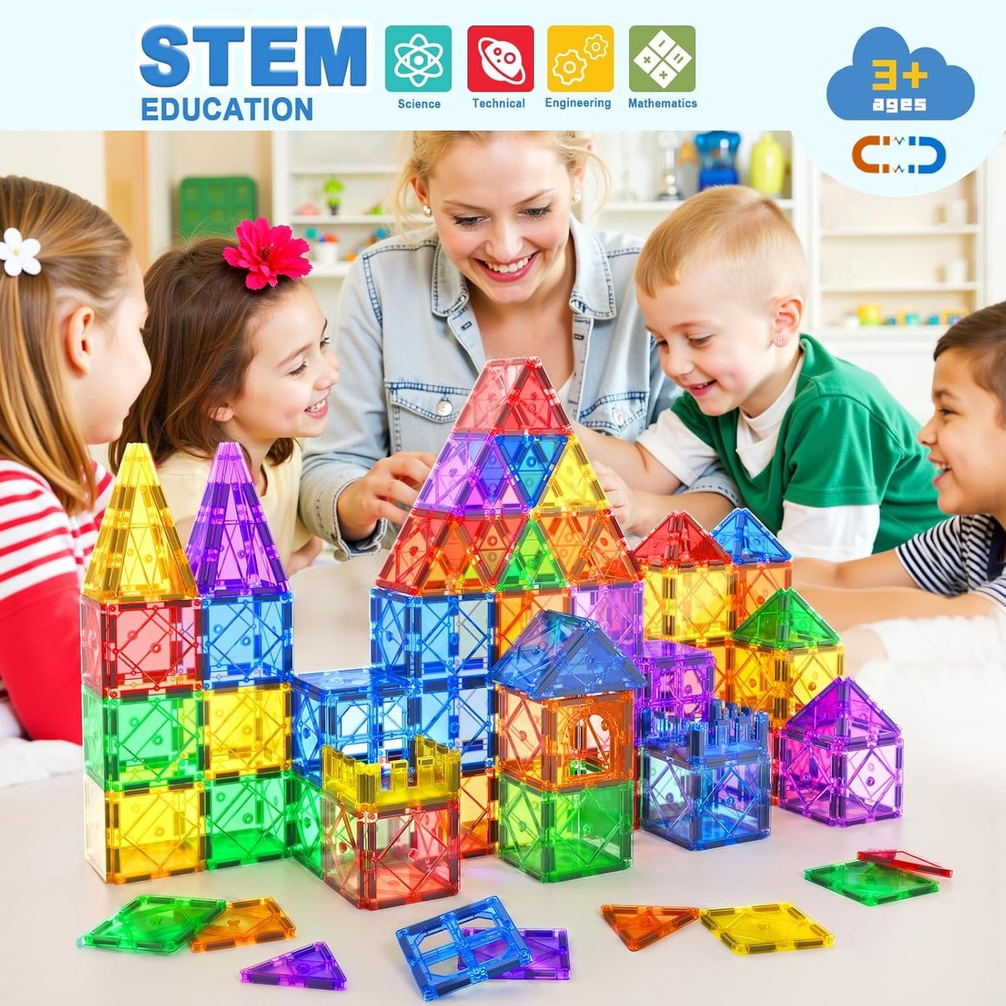 Magnetic Tiles Building Blocks 102pcs Advanced Set STEM Toys for 3+ Year Old Boys and Girls Learning by Playing Montessori Toys Toddler Kids Activities Games Christmas New Year Gifts