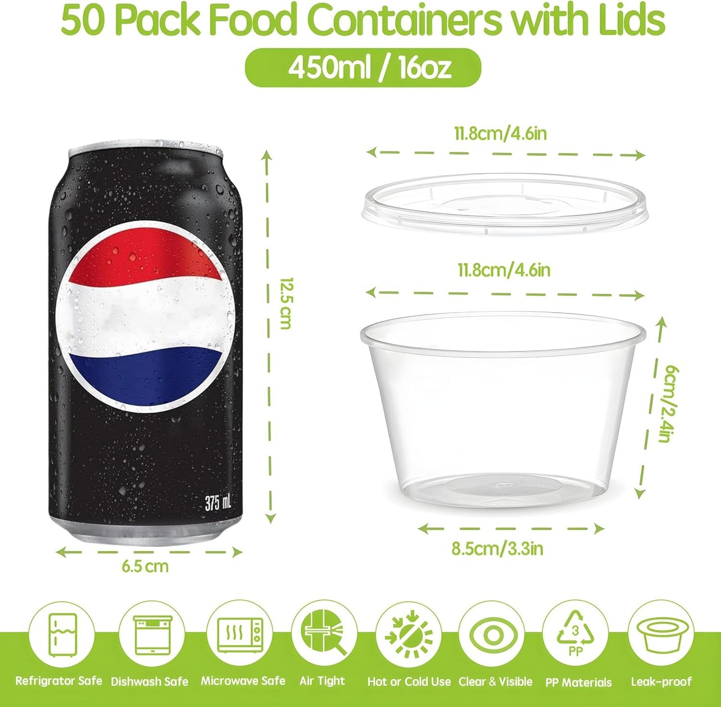 Taehuhnn 50 Pcs 16 oz Deli Food Plastic Storage Containers with Airtight Lids, Freezer & Microwave & Dishwasher Safe, Leakproof Take Out Meal Prep Food Storage Containers for Snack Soup Salad Fruit