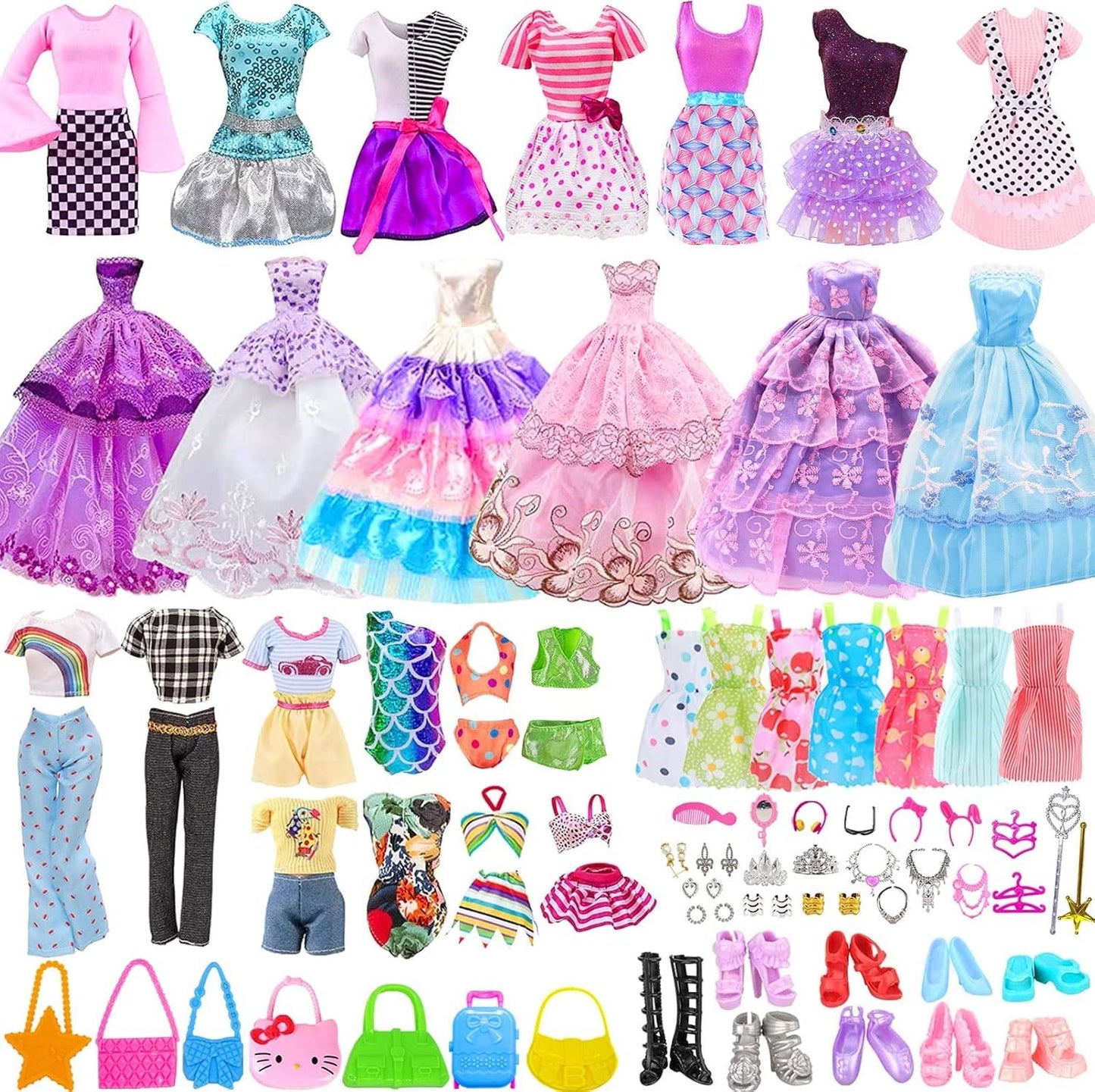 56 Sets of Clothing and Accessories for Barbie Doll, Accessories for Dolls, Mini Clothes, Trousers, Bikinis, Shoes, Accessories for 11.5 Inches Princess Doll (Random Delivery)