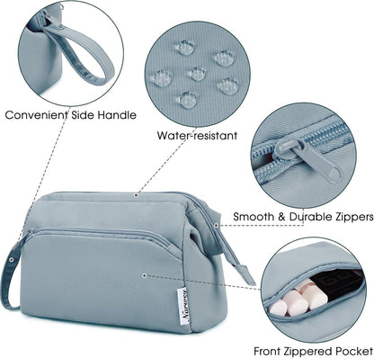 Narwey Large Women Makeup Bag Wide-Open Make up Bag Travel Cosmetic Organizer Toiletry Bag for Cosmetics Toiletries Accessories (Greyish Blue)