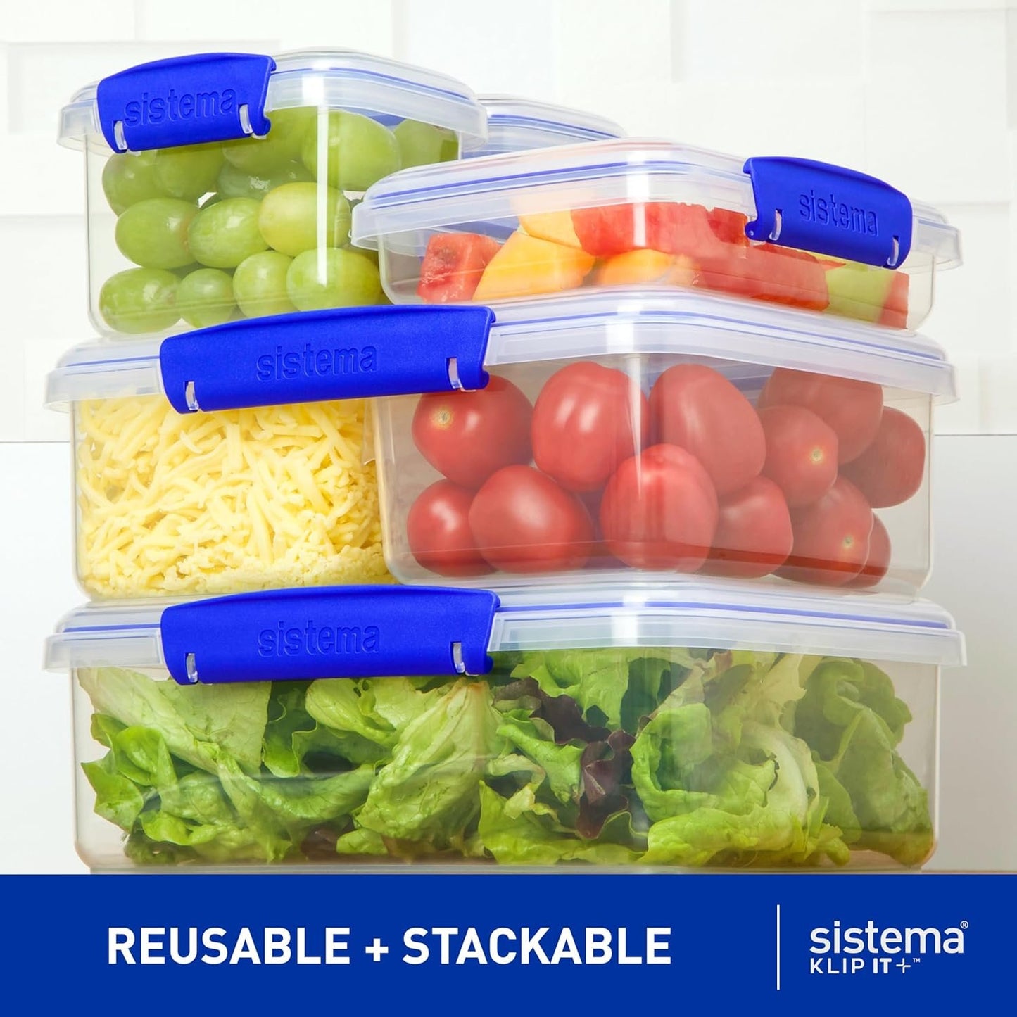 Sistema KLIP IT Food Storage Container | 5 L | Stackable Food Prep Container with Lid | BPA-Free | Blue Clips | 1 Count