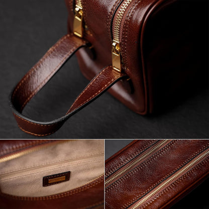 Time Resistance Leather Toiletry Bag - Dopp Bag Skincare Bag - Italian Cosmetic Bag (Brown)