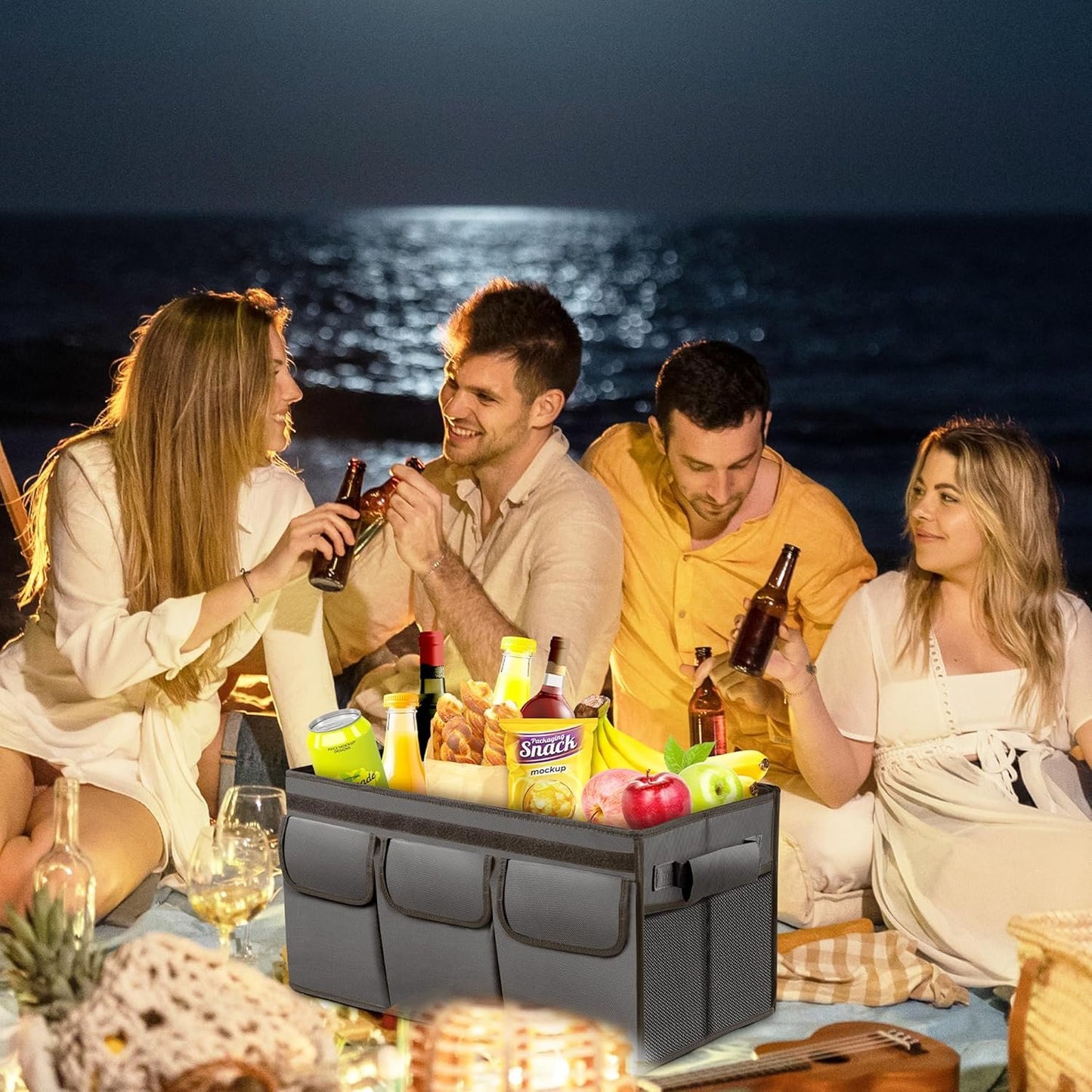 SODCAW Grey Trunk Storage Organizer For Car Trunk Organizer With Lid Collapsible Trunk Organizer For SUV Groceries Accessories (M Grey)