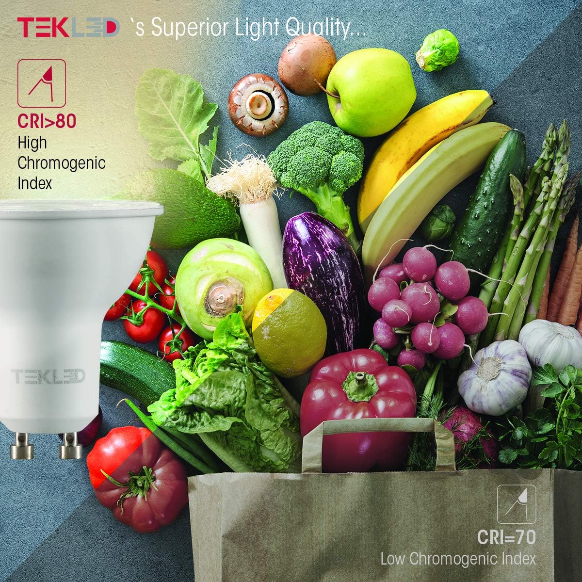 TEKLED® GU10 DIMMABLE Spotlight LED Bulbs | Energy Saving 7W Light Bulb 50W Halogen Spotlight Equivalent | 120° Wide Beam Angle MR16 3000K 560LM | 6-Pack | Warm White