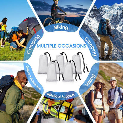 12 Set Emergency Sleeping Bag Survival Bivvy Sack Blanket with Whistles Lightweight Portable Thermal Survival Bag Thick Tent with Hood Extension Nylon Stuff Sack for Camping (Silver, 78.7 x 39.4 Inch)