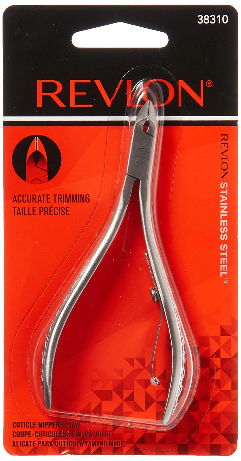 Revlon Half Jaw Cuticle Nipper, Manicure Tool for Nail Care, Hangnail Clipper, For More Precise Trims, Non-Slip Grip, Stainless Steel, 1 Count