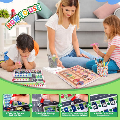 WakeInsa 2 in 1 Montessori Toys for Toddlers,Wooden Magnet Game,Sensory Travel Toddler Toys,Learning & Education Toys,Montessori Toddler Busy Board