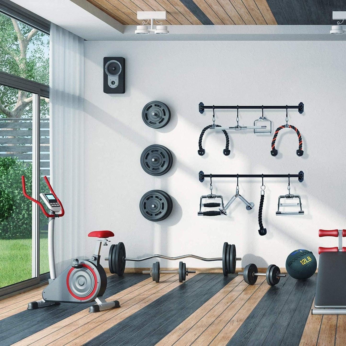 HCE LAT Pull Down Bar, Tricep Ropes, Row Bar, Stirrup V-Bar, Wide Double D Machine Handles, Rotating Curl Bar, Push Down Bars, AB Crunch Pad, Resistance Band Handle, - Gym Cable Attachments Accessories for Smith Machine