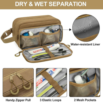 Prokva Tactical Toiletry Travel Bag for Men, Dopp Kit Shaving Organizer Case for Toiletries, Shower and Grooming Care Accessories, Khaki(Empty Bag Only, Patent Design)