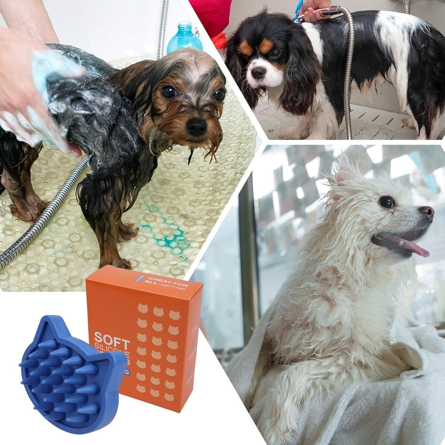 Dog Bath Brush, Cat Shower Massage Tool, Pet Grooming Scrubber with Ergonomic Handle, Soft Bristles for Effective Cleaning, Suitable for Small, Medium, Large Puppies