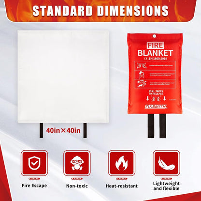 FIXSMITH Fire Blanket for Home and Kitchen, Emergency Fire Blanket, Flame Suppression Fiberglass Fire Blankets for House Camping Car Office Warehouse Emergency Survival Safety- 40 in x 40 in