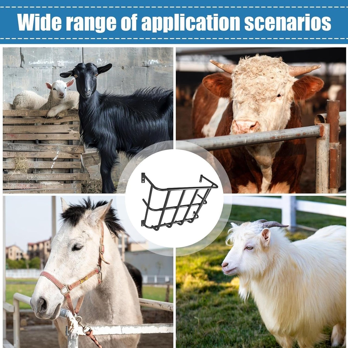Goat Hay Feeder - 20" H X 24" W X 12.6" D Aluminum Alloy Horse Wall Hay Feeder | Multipurpose Wall Hay Rack | Removable Metal Hangings Hay Feeder for for Sheep | Cattle | Horses | Farms Fences