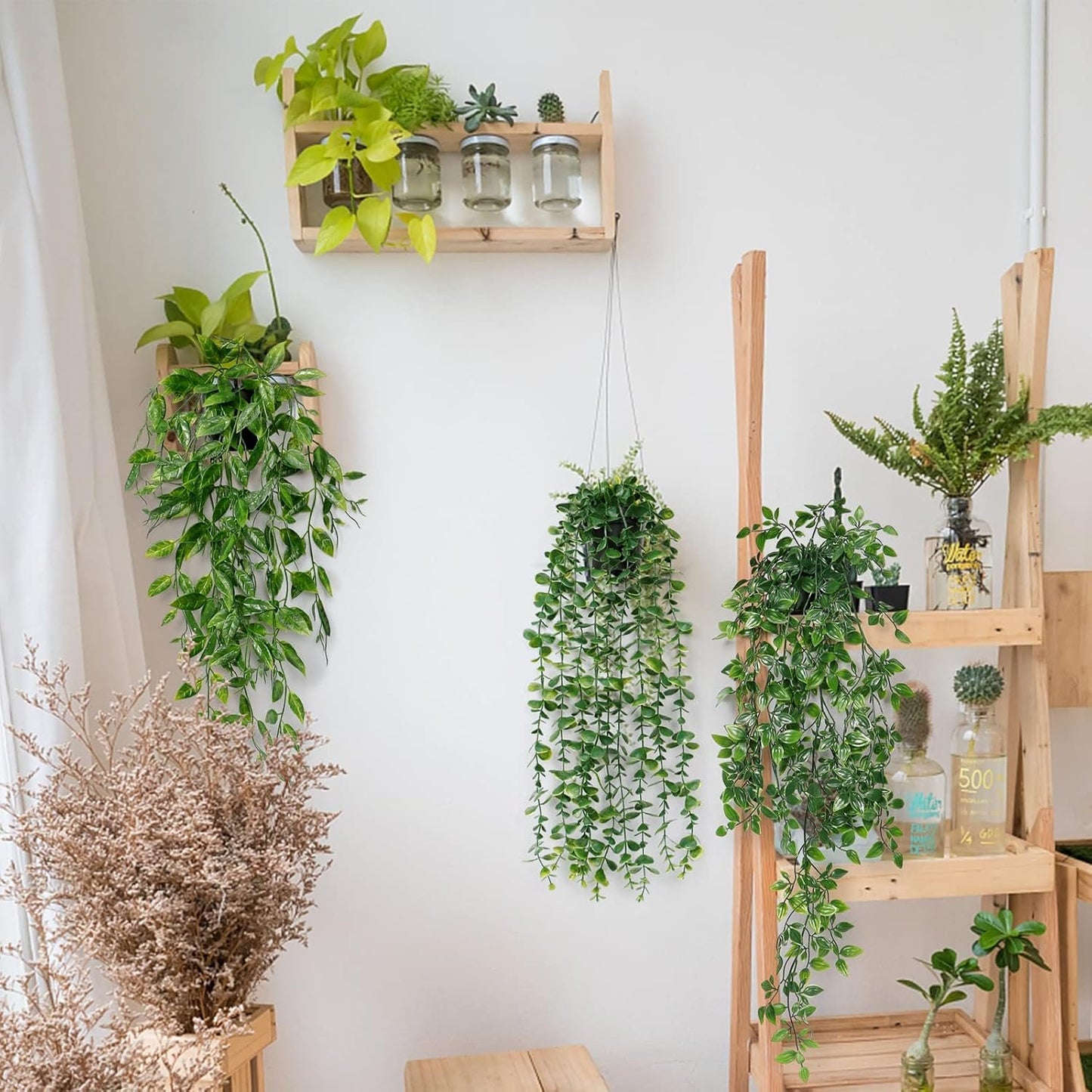 Dremisland 3Pcs Artificial Hanging Plants-Artificial Hanging Plants Potted Greenery Decor-Eucalyptus Mandala Snow Pea Vine in Pot Plants for Office Farmhouse Home Indoor Outdoor Decor