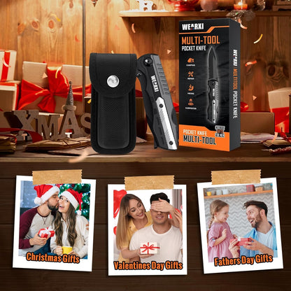 WEARXI Gifts for Men, Pocket Knife Multitool, Fathers Day Gift from Daughter Son Wife, Birthday Gift for Dad/Men/Him, Dad Gifts for Him, Cool Gadgets, Fathers Day Ideas, Camping Accessories