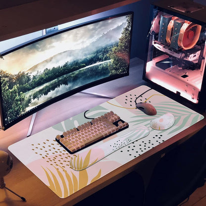 iCasso Mouse Pad Set, Memory Foam Ergonomic Keyboard Mouse Wrist Rest, Extended Desk Pad with Stitched Edges (35.4 x 15.7 inch), Non-Slip Waterproof Mouse Pad for Home Office Study Game (Morandi)
