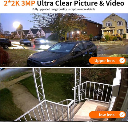 Solar Security Cameras Outdoor Wireless,2.4G/5G WiFi Cameras for Home Security, Dual Lens PTZ Motion Zone,2-Way Audio,Night Vision,Weatherproof,SD/Cloud Storage