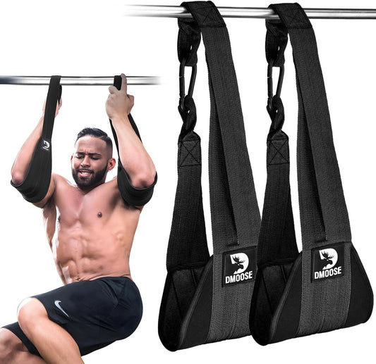 DMoose Fitness Hanging Ab Straps for Pull Up Bar & Core Strength Training - Thick Padded Arm Strap for Ab Swing with 2 Rust-Resistant Carabiners - Pull Up Straps for Abs Workout at Home and Gym (Pair)
