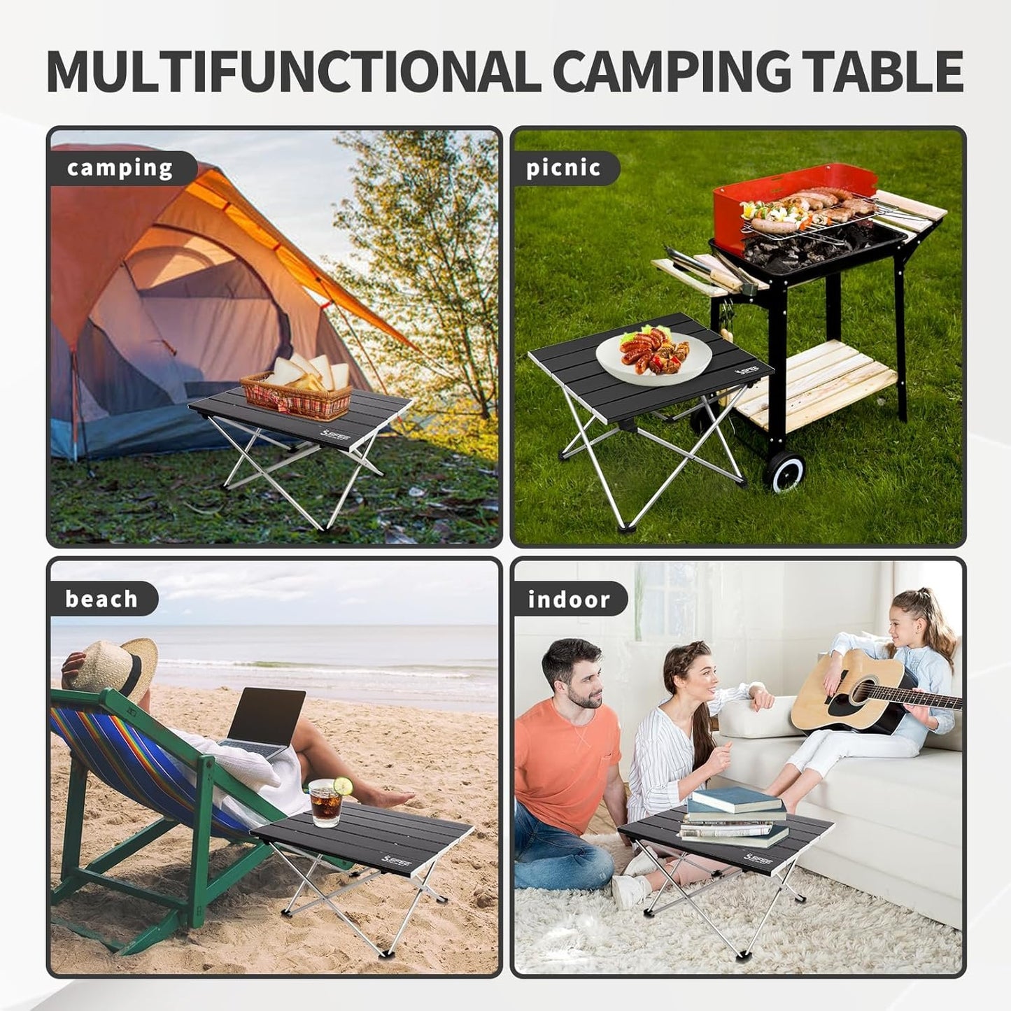 Sfee Folding Camping Table - Portable Table Pliante Camping Ultralight Aluminum Camp Table Lightweight Compact Roll Up Picnic Table for Outdoor Hiking BBQ Kitchen Fishing Beach with Carry Bag (Black)